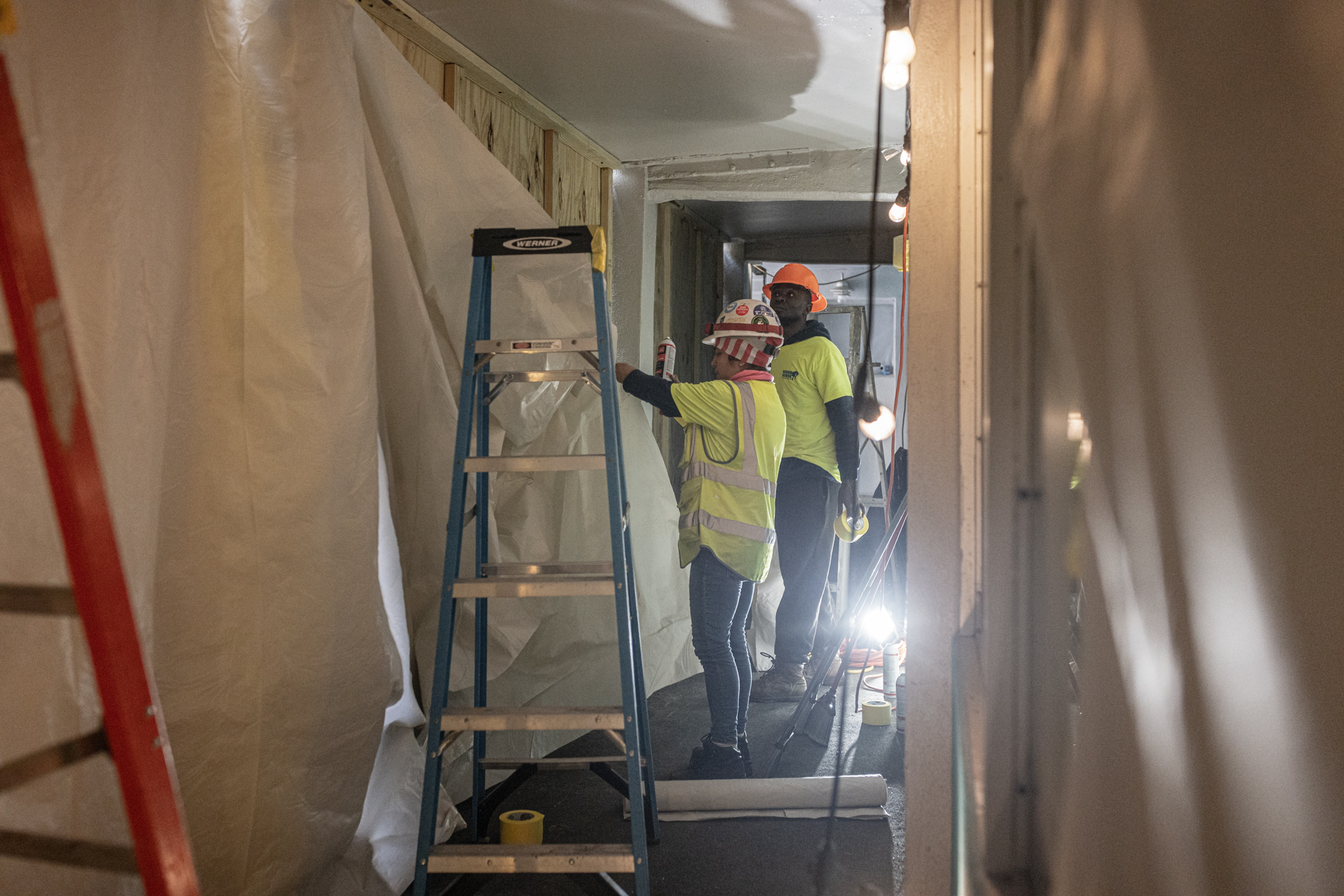 Crew setting up containment in North Tower hallway